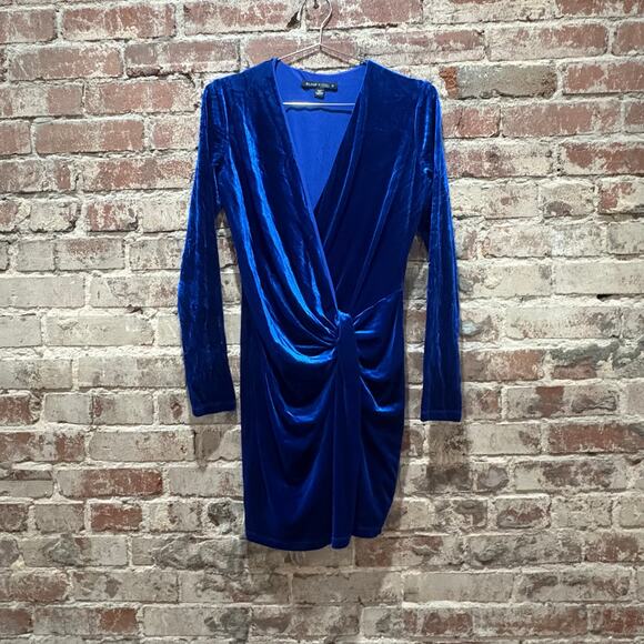 Black Halo Abina Blue Velvet Wrap Dress Size 6 - Picture 6 of 9